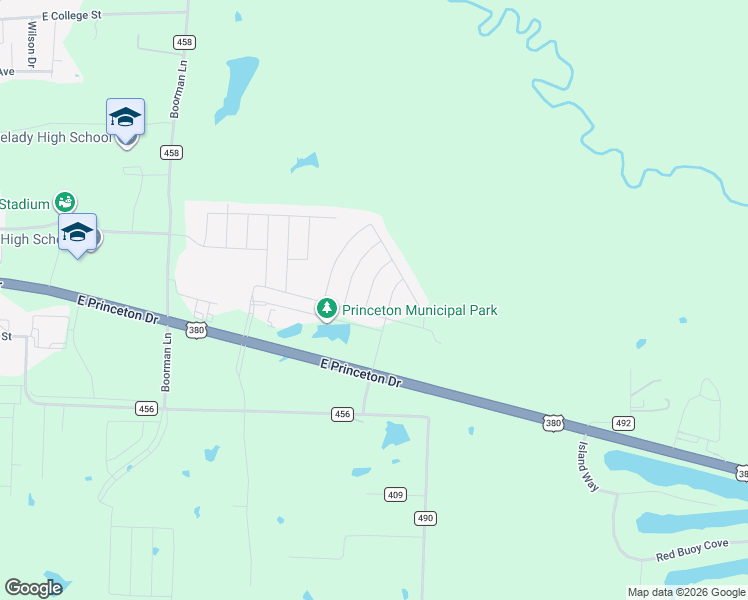 map of restaurants, bars, coffee shops, grocery stores, and more near 2140 U.S. 380 in Princeton