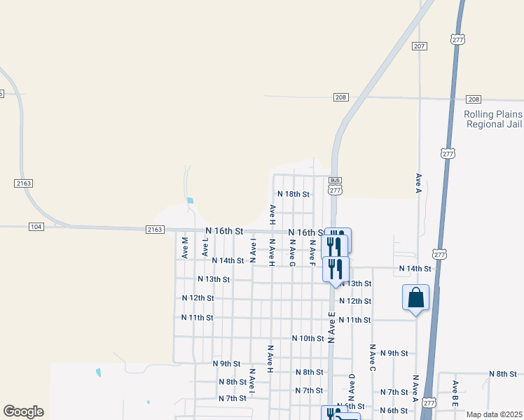 map of restaurants, bars, coffee shops, grocery stores, and more near 1701 North Avenue H in Haskell