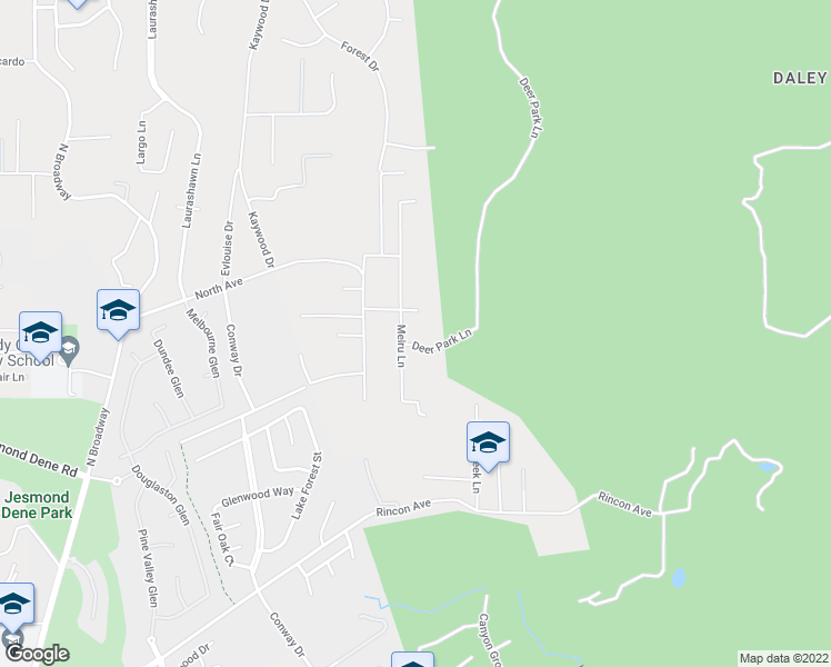 map of restaurants, bars, coffee shops, grocery stores, and more near 2465 Melru Lane in Escondido