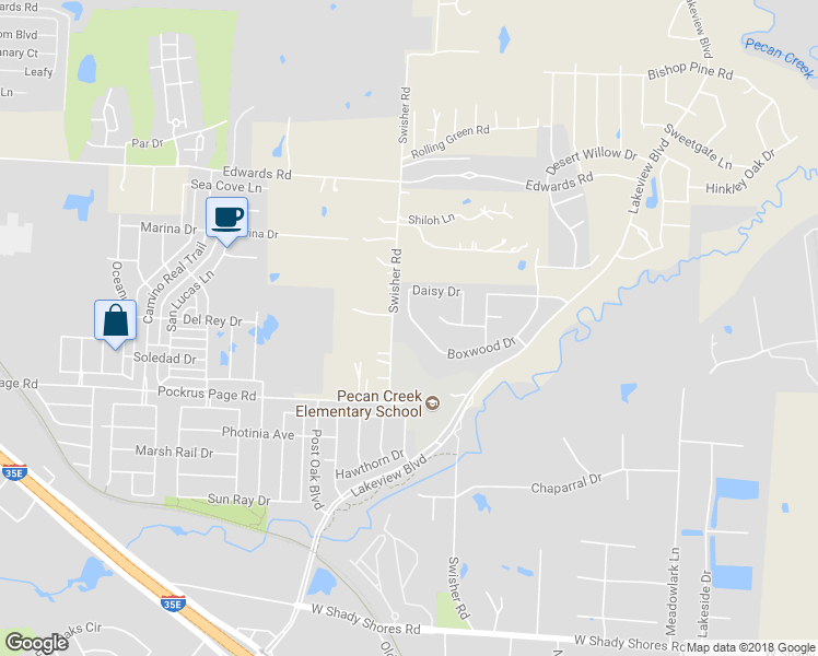 map of restaurants, bars, coffee shops, grocery stores, and more near 4233 Boxwood Drive in Denton