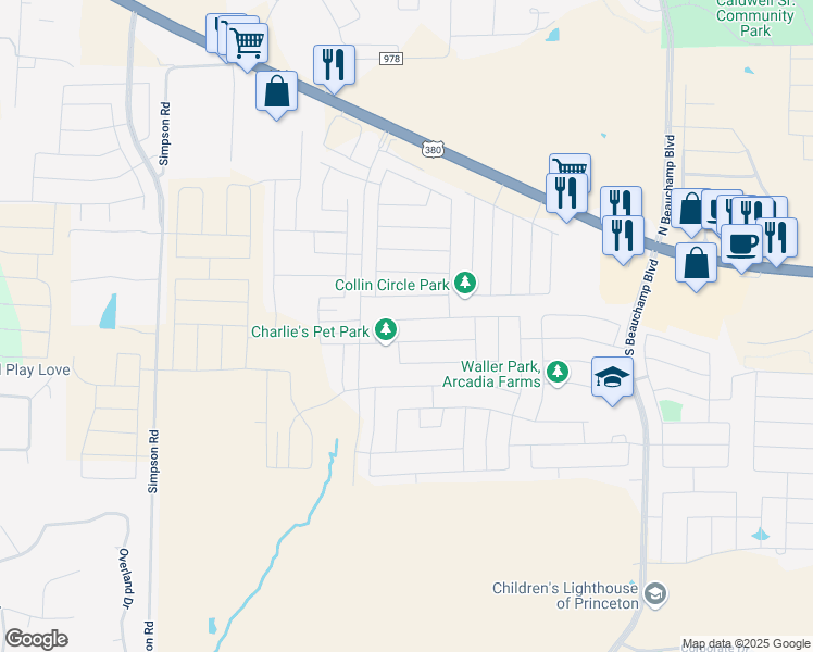 map of restaurants, bars, coffee shops, grocery stores, and more near 1-49 Collin Circle in Princeton