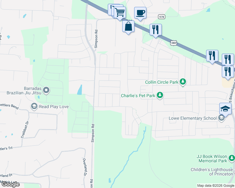 map of restaurants, bars, coffee shops, grocery stores, and more near 339 Magnolia Drive in Princeton