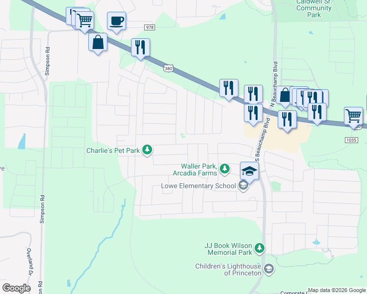 map of restaurants, bars, coffee shops, grocery stores, and more near 503 Hackberry Street in Princeton