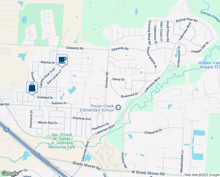 map of restaurants, bars, coffee shops, grocery stores, and more near 6460 Swisher Road in Denton