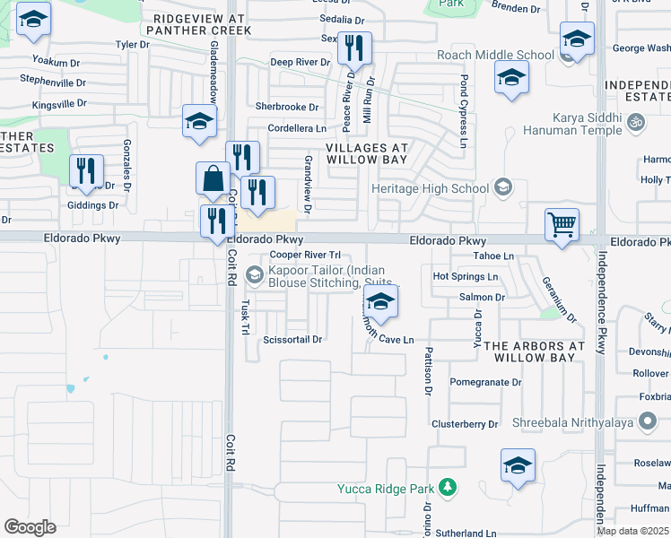 map of restaurants, bars, coffee shops, grocery stores, and more near 13176 Jonata Street in Frisco