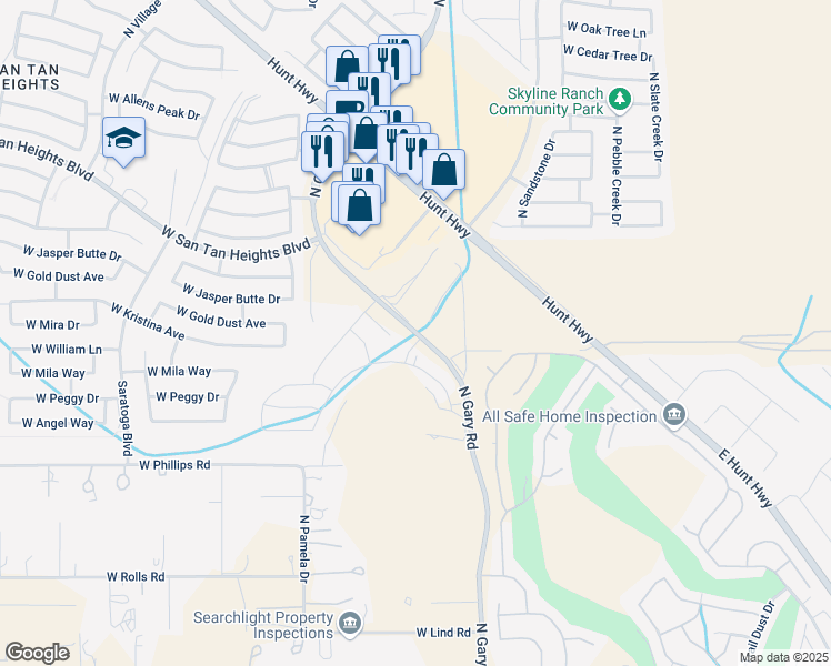 map of restaurants, bars, coffee shops, grocery stores, and more near 32360 North Gary Road in San Tan Valley
