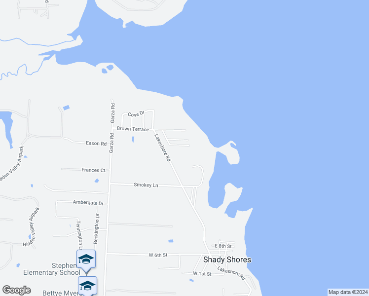 map of restaurants, bars, coffee shops, grocery stores, and more near 104 Brown Terrace in Shady Shores