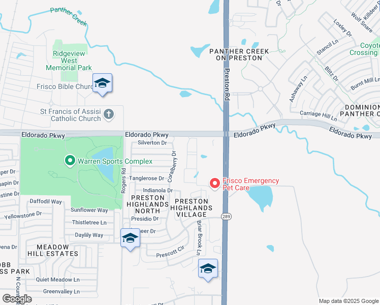 map of restaurants, bars, coffee shops, grocery stores, and more near 8811 West Eldorado Parkway in Frisco