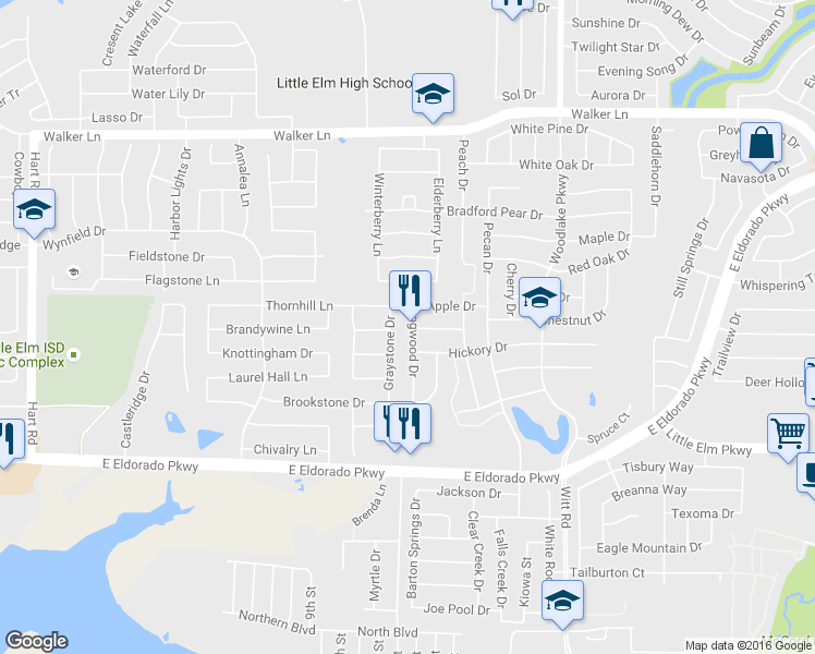 map of restaurants, bars, coffee shops, grocery stores, and more near 2420 Dogwood Dr in Little Elm