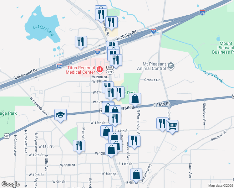 map of restaurants, bars, coffee shops, grocery stores, and more near in Mount Pleasant