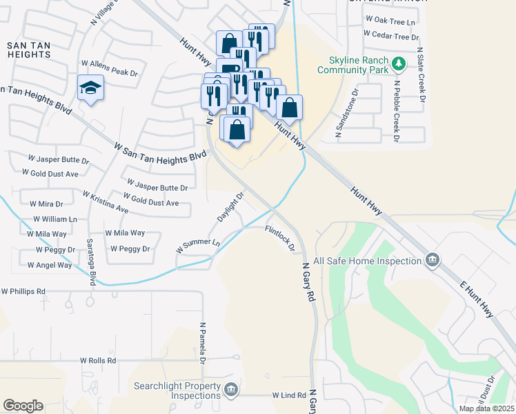 map of restaurants, bars, coffee shops, grocery stores, and more near 32361-32443 N Gary Rd in San Tan Valley
