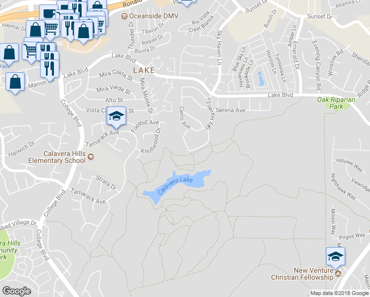 map of restaurants, bars, coffee shops, grocery stores, and more near 3667 Azure Lado Drive in Oceanside