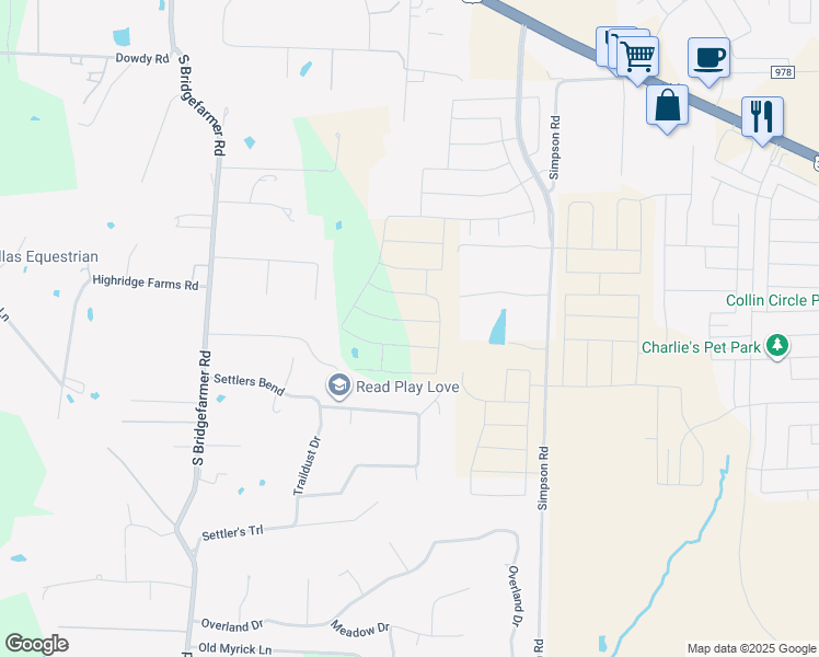 map of restaurants, bars, coffee shops, grocery stores, and more near 454 Sunridge Lane in McKinney