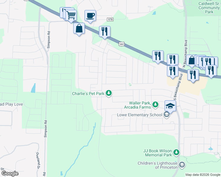 map of restaurants, bars, coffee shops, grocery stores, and more near 1220 Juniper Drive in Princeton