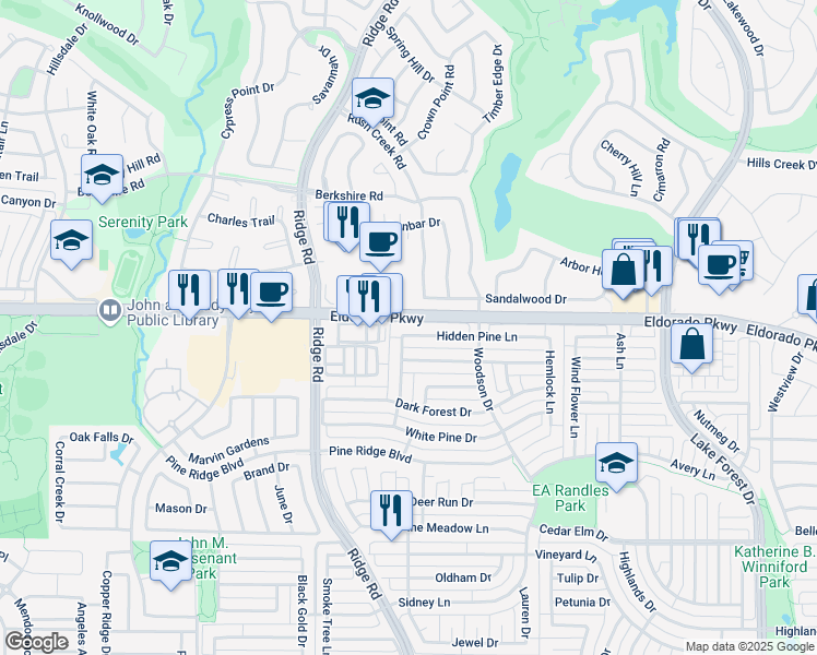 map of restaurants, bars, coffee shops, grocery stores, and more near 6012 Hidden Pine Lane in McKinney