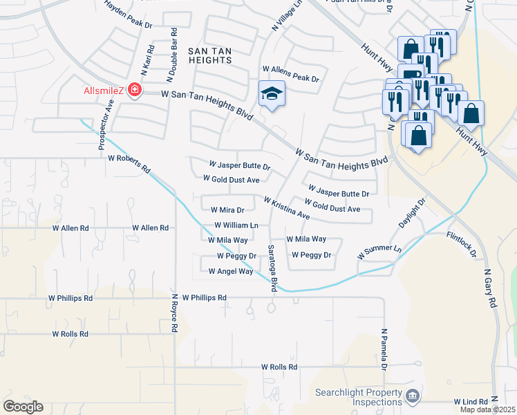 map of restaurants, bars, coffee shops, grocery stores, and more near 32415 North North Butte Drive in Queen Creek