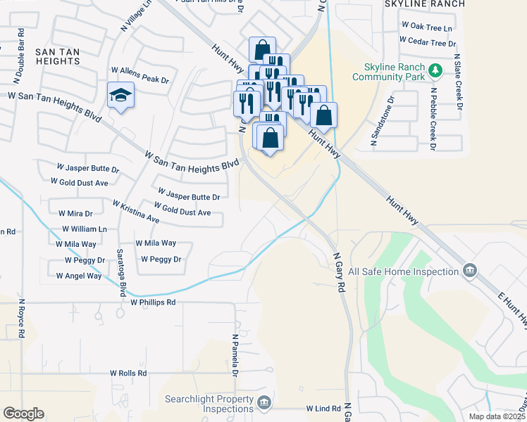 map of restaurants, bars, coffee shops, grocery stores, and more near 32360-32442 N Gary Rd in San Tan Valley