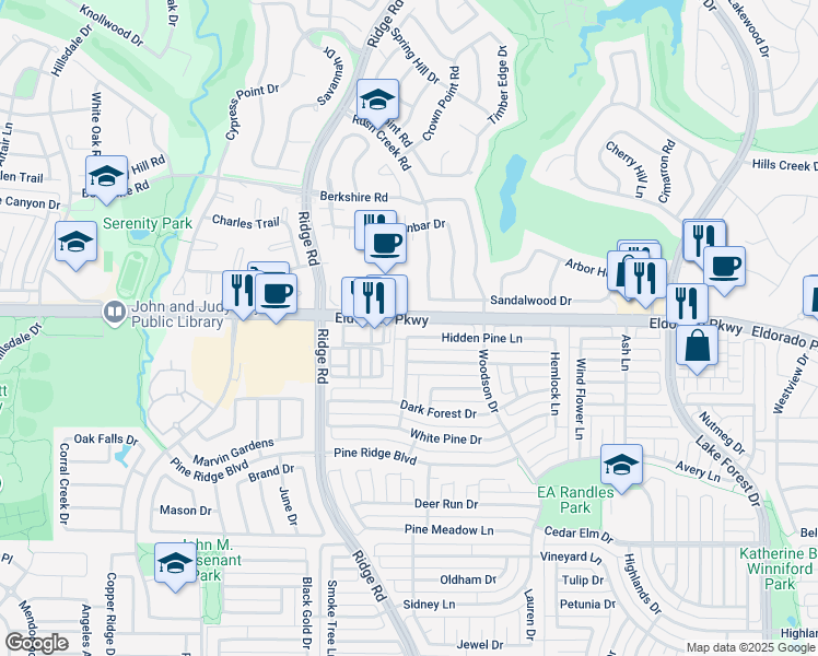 map of restaurants, bars, coffee shops, grocery stores, and more near 6012 Hidden Pine Lane in McKinney