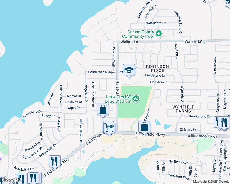 map of restaurants, bars, coffee shops, grocery stores, and more near 456 Port Lavaca Drive in Little Elm