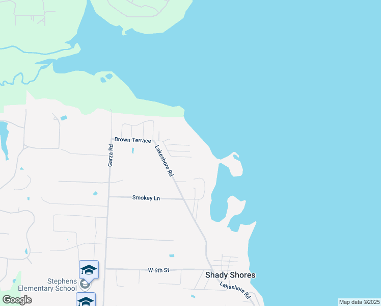 map of restaurants, bars, coffee shops, grocery stores, and more near 104 E Brown Terrace in Shady Shores