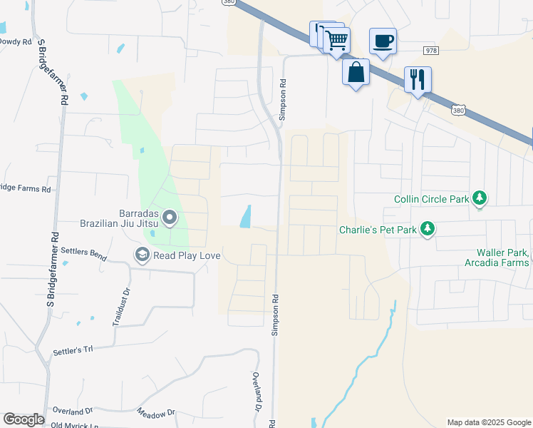 map of restaurants, bars, coffee shops, grocery stores, and more near 1160 Simpson Road in Princeton