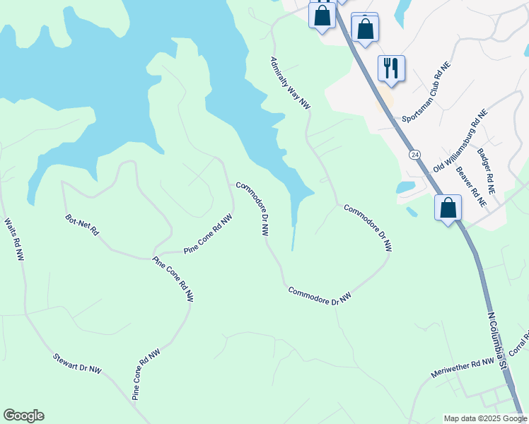 map of restaurants, bars, coffee shops, grocery stores, and more near 202 Commodore Drive Northwest in Milledgeville