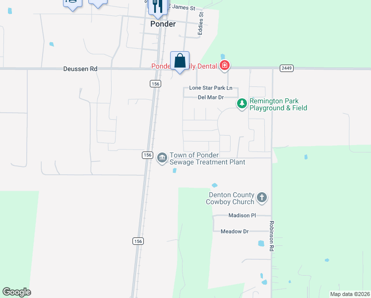 map of restaurants, bars, coffee shops, grocery stores, and more near 301 Fairgrounds lane in Ponder