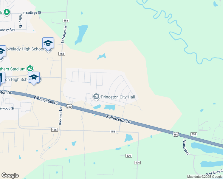 map of restaurants, bars, coffee shops, grocery stores, and more near 2140 U.S. 380 in Princeton