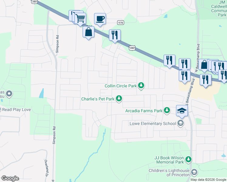 map of restaurants, bars, coffee shops, grocery stores, and more near 1237 Juniper Drive in Princeton