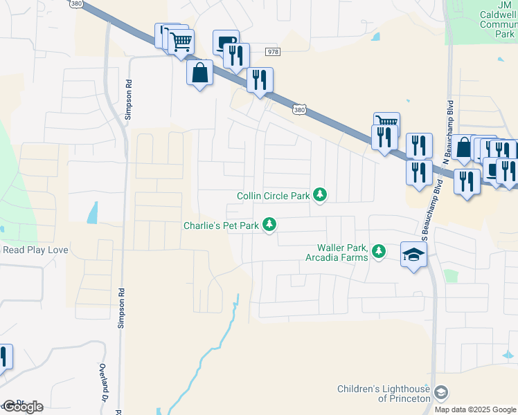 map of restaurants, bars, coffee shops, grocery stores, and more near 1237 Juniper Drive in Princeton