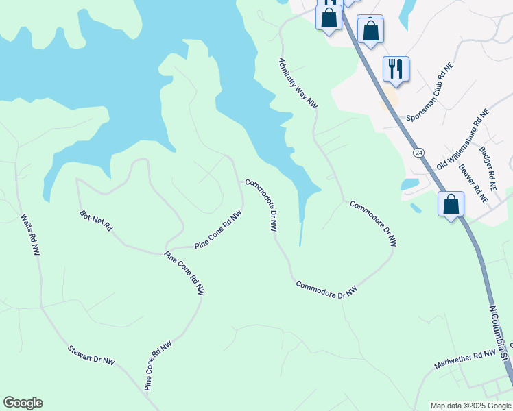 map of restaurants, bars, coffee shops, grocery stores, and more near 202 Commodore Drive Northwest in Milledgeville