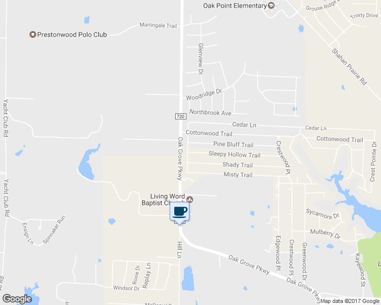 map of restaurants, bars, coffee shops, grocery stores, and more near 301 Sleepy Hollow Trail in Little Elm