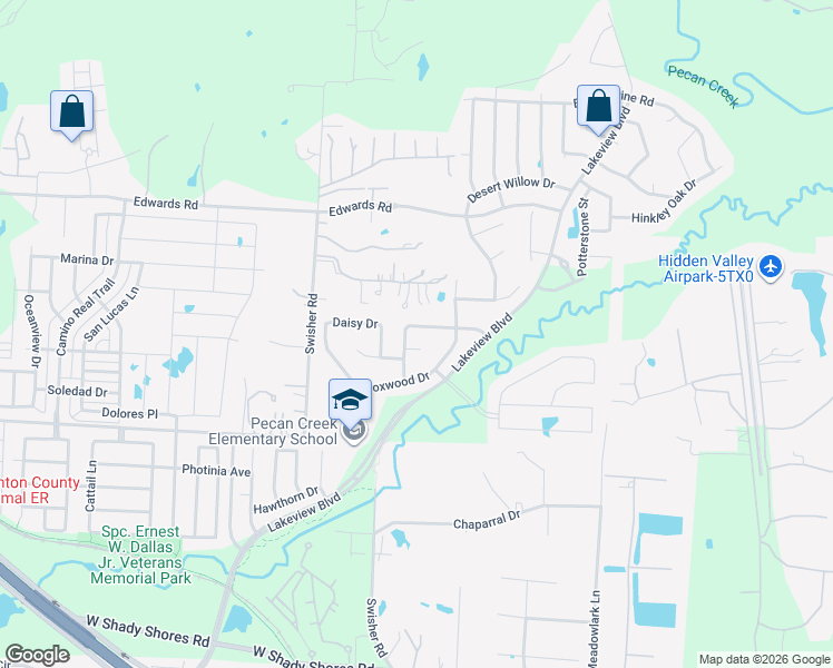 map of restaurants, bars, coffee shops, grocery stores, and more near 6704 Smoketree Trail in Denton