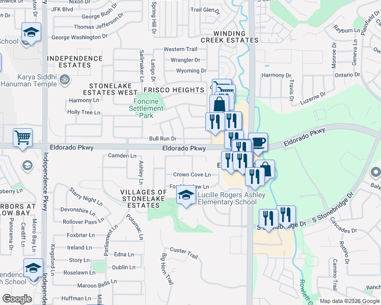 map of restaurants, bars, coffee shops, grocery stores, and more near 15572 Tealwood Lane in Frisco