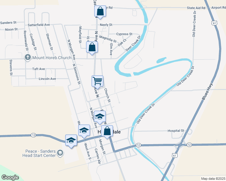 map of restaurants, bars, coffee shops, grocery stores, and more near 501 Lee Street in Hollandale