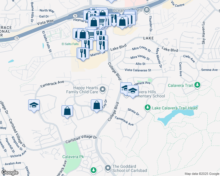 map of restaurants, bars, coffee shops, grocery stores, and more near 3712 Cay Drive in Carlsbad