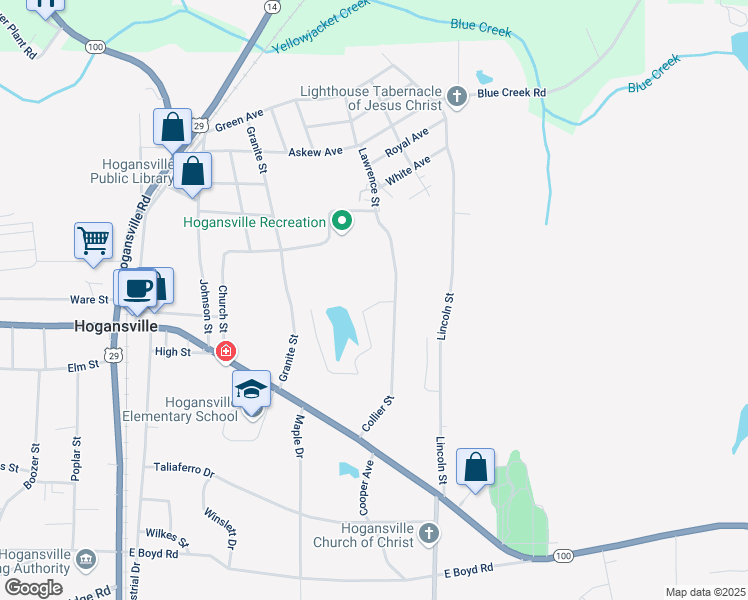 map of restaurants, bars, coffee shops, grocery stores, and more near 101 Duck Walk Way in Hogansville
