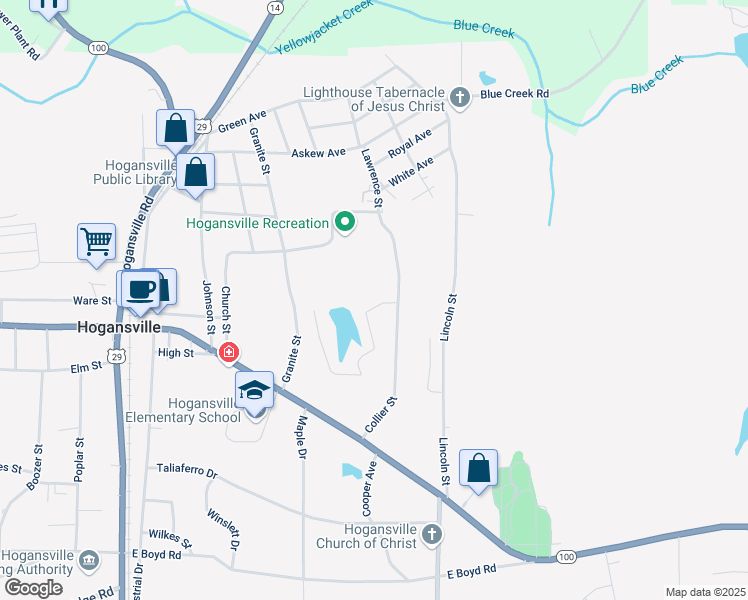 map of restaurants, bars, coffee shops, grocery stores, and more near 101 Duck Walk Way in Hogansville