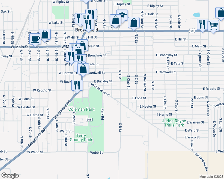 map of restaurants, bars, coffee shops, grocery stores, and more near 500 East Reppto Street in Brownfield