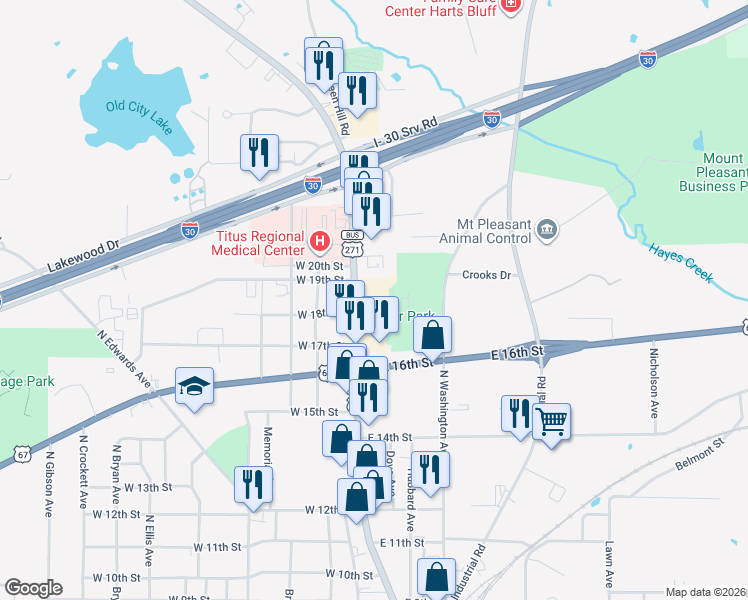 map of restaurants, bars, coffee shops, grocery stores, and more near 1800 North Jefferson Avenue in Mount Pleasant