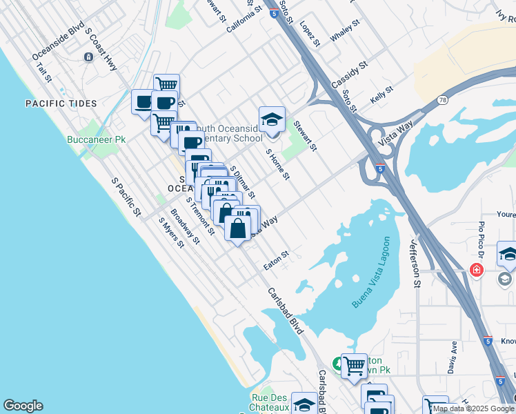 map of restaurants, bars, coffee shops, grocery stores, and more near 1921 S Ditmar St in Oceanside