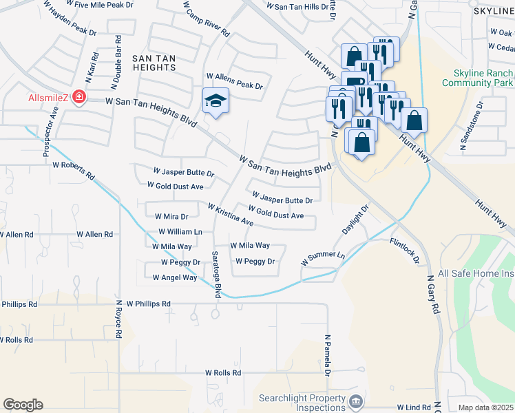 map of restaurants, bars, coffee shops, grocery stores, and more near 2328 West Gold Dust Avenue in Queen Creek