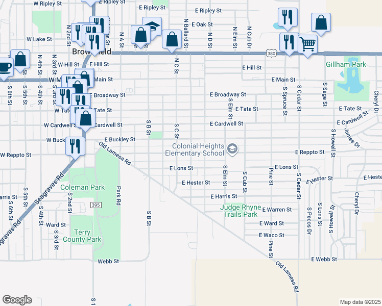 map of restaurants, bars, coffee shops, grocery stores, and more near 900 East Reppto Street in Brownfield