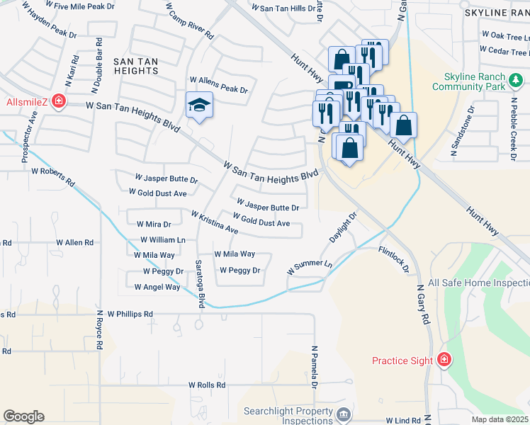 map of restaurants, bars, coffee shops, grocery stores, and more near 2193 West Jasper Butte Drive in San Tan Valley