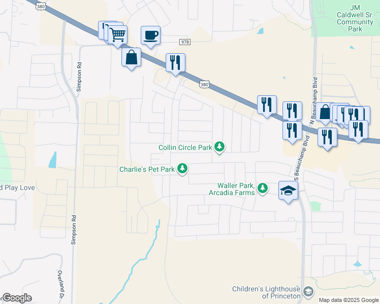 map of restaurants, bars, coffee shops, grocery stores, and more near 1220 Juniper Drive in Princeton