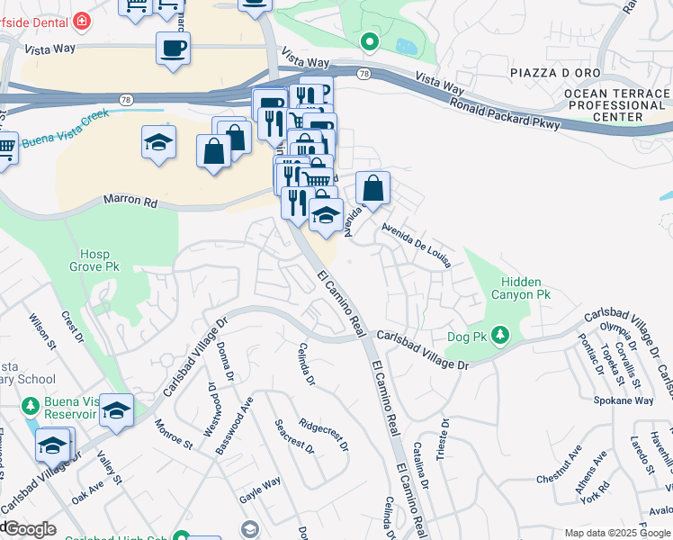 map of restaurants, bars, coffee shops, grocery stores, and more near in Carlsbad
