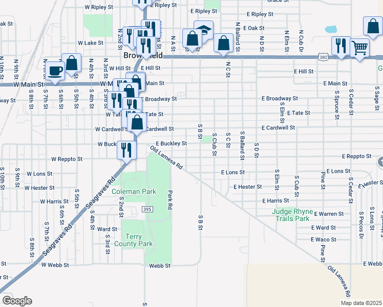 map of restaurants, bars, coffee shops, grocery stores, and more near 500-598 East Reppto Street in Brownfield