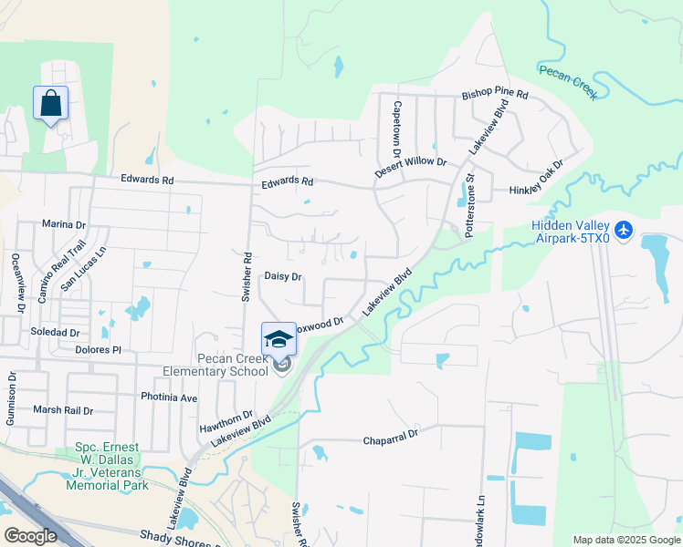 map of restaurants, bars, coffee shops, grocery stores, and more near 6704 Smoketree Trail in Denton