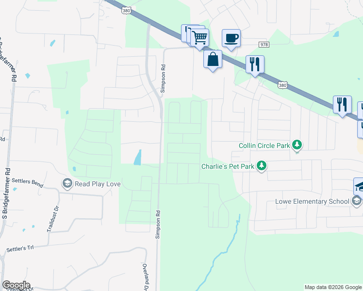 map of restaurants, bars, coffee shops, grocery stores, and more near 1160 Simpson Road in Princeton