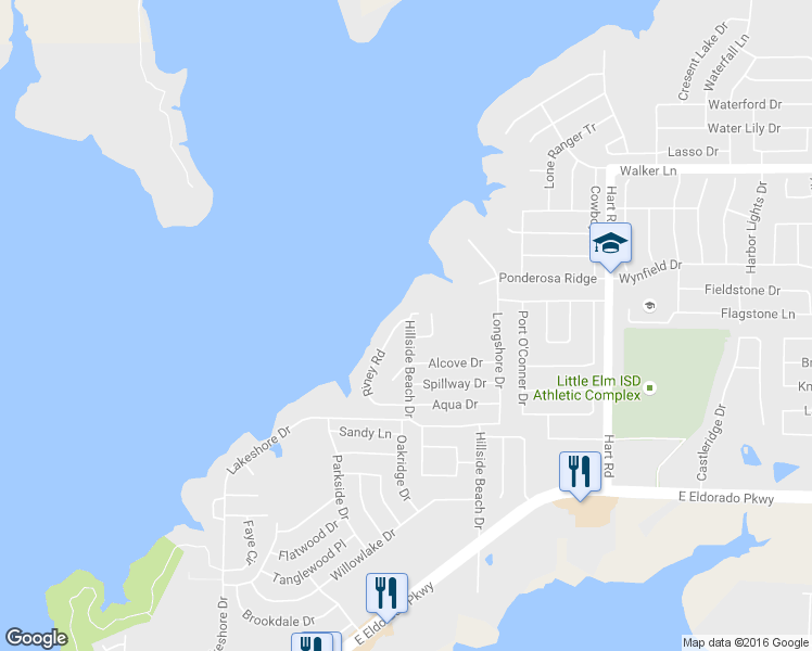 map of restaurants, bars, coffee shops, grocery stores, and more near 540 Riney Road in Little Elm
